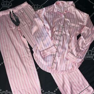 Victoria's Secret Striped Pajama Set Pink/White